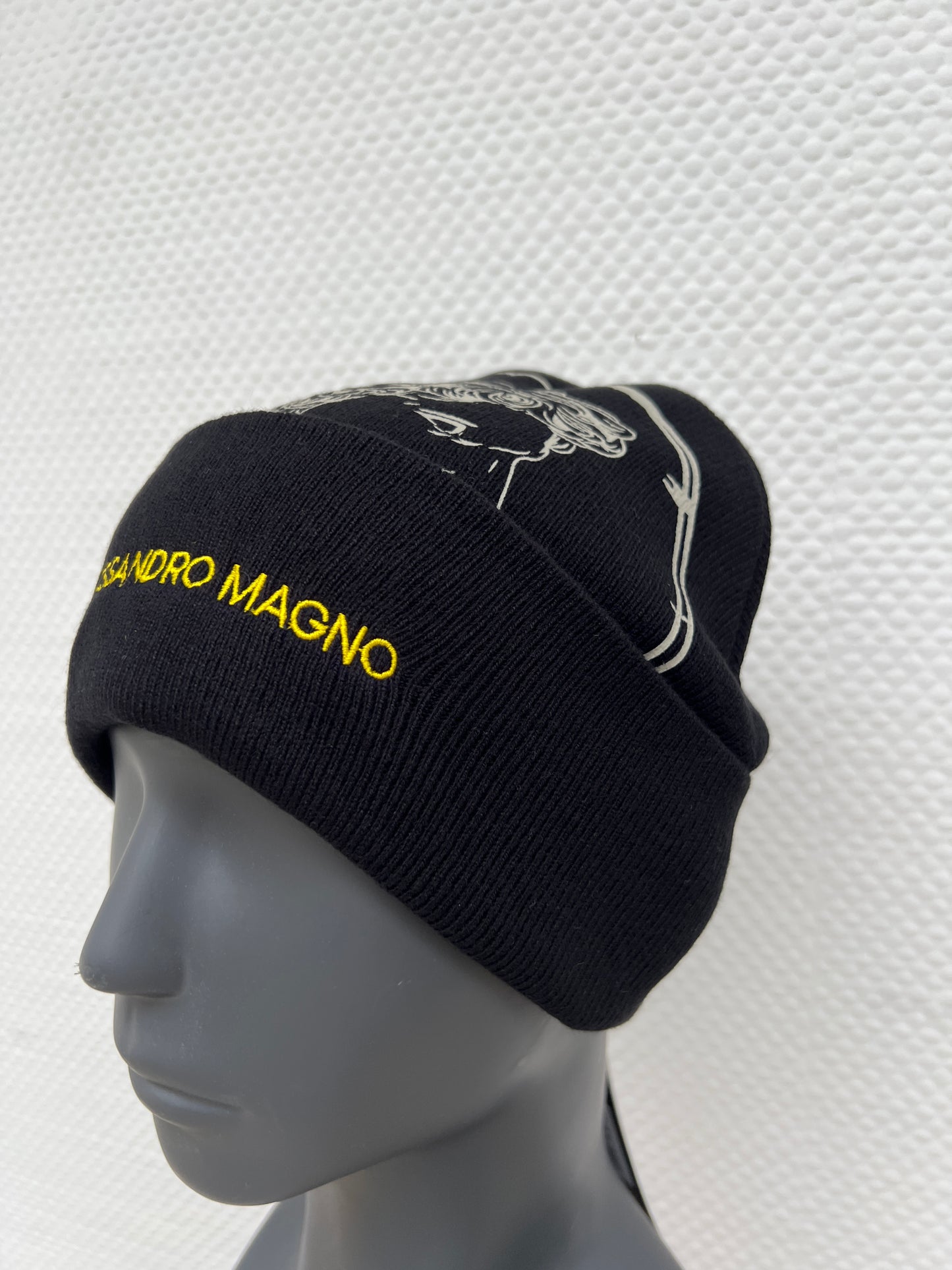(61) Alessandro Magno Strickmütze mit Aufdruck Schwarz