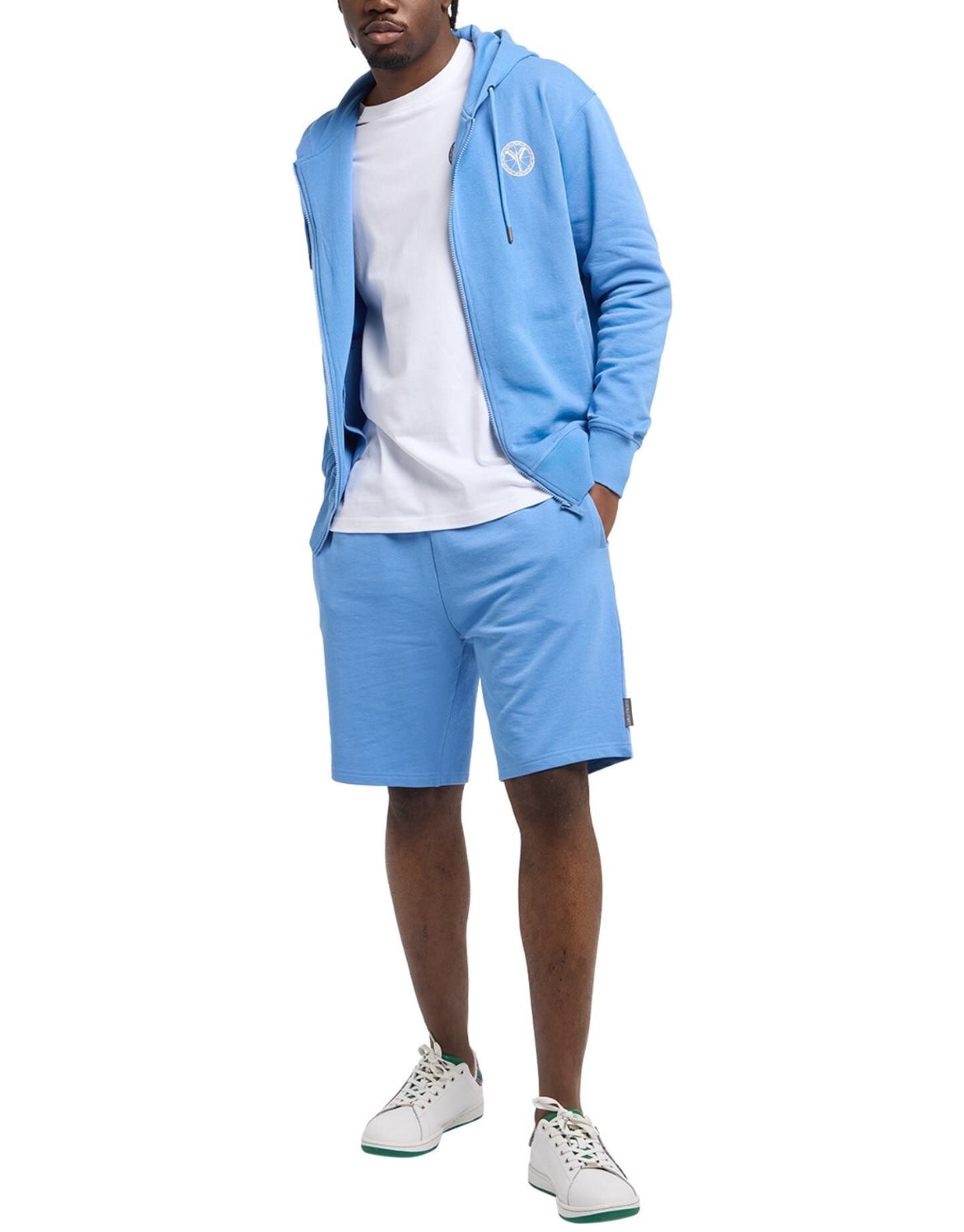 (177+178) Carlo Colucci Anzug Short + Sweatjacke hellblau