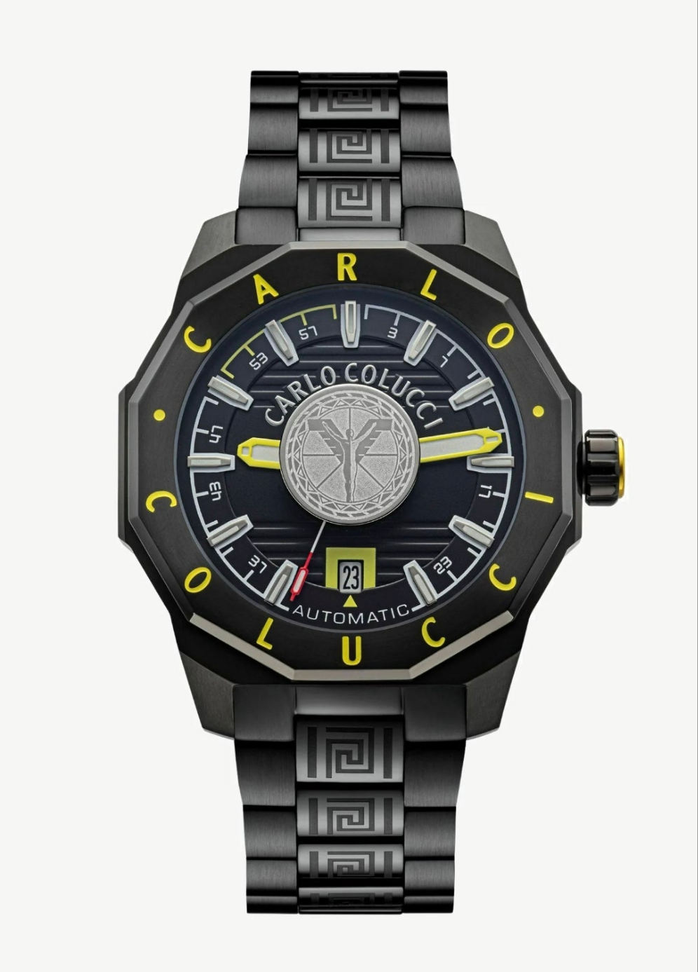 Nr1 Carlo Colucci Armbanduhr schwarz gelb Metallarmband + 2 Jahre Herstellergarantie