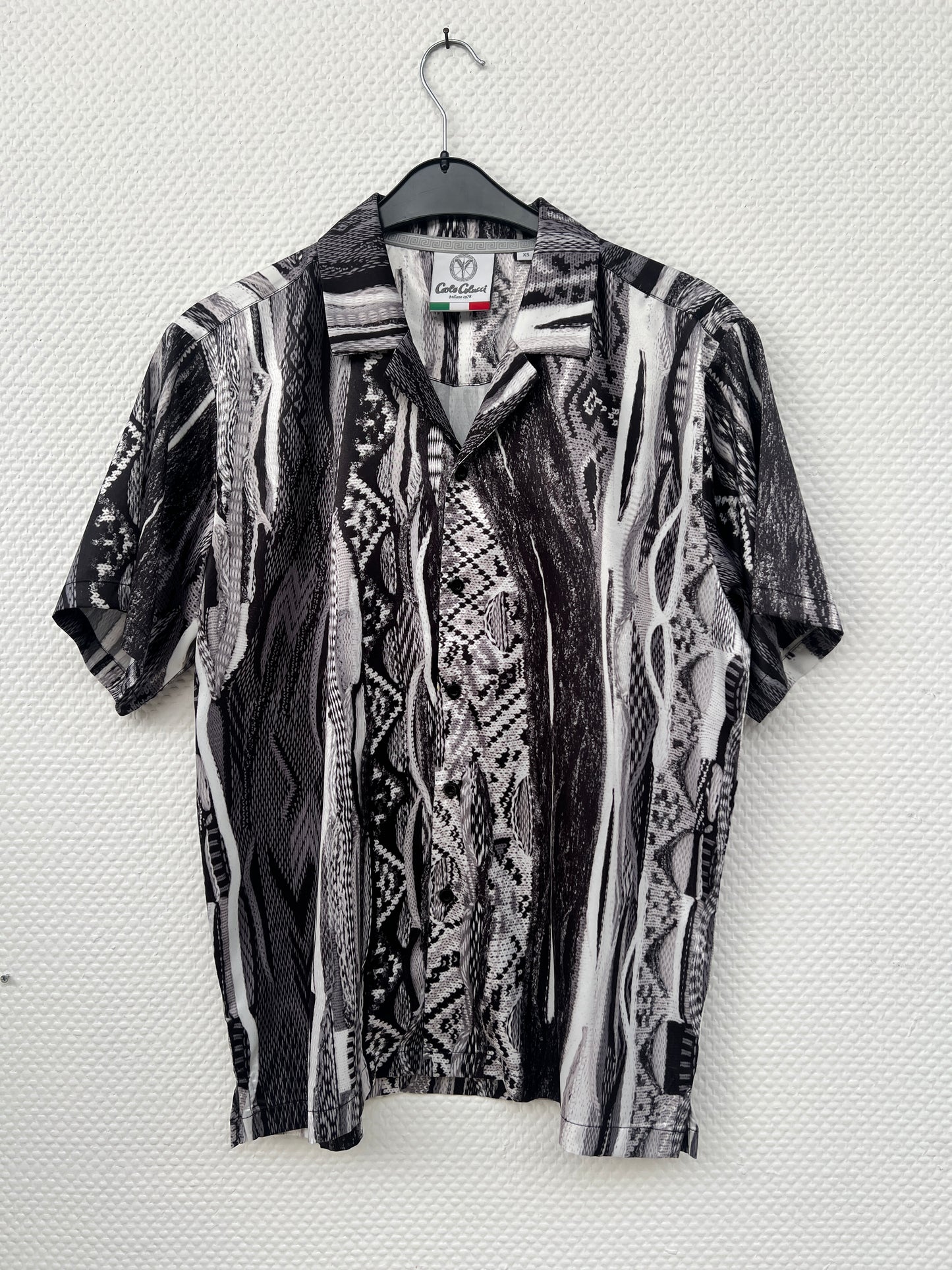 (Stange2) Carlo Colucci Herren Satin Hemd schwarz-weiß Gr. XS