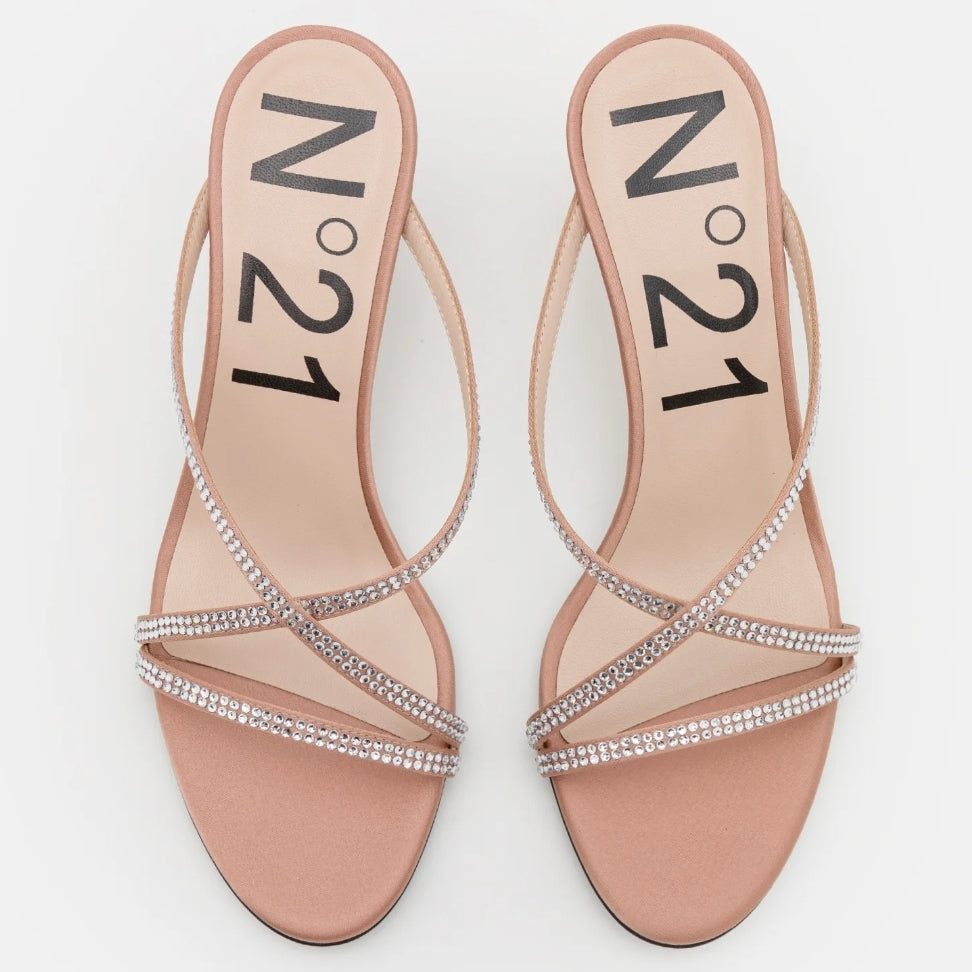 N21 Sandalette High Heels Gr 38,5 nude Glitzer Pantolette