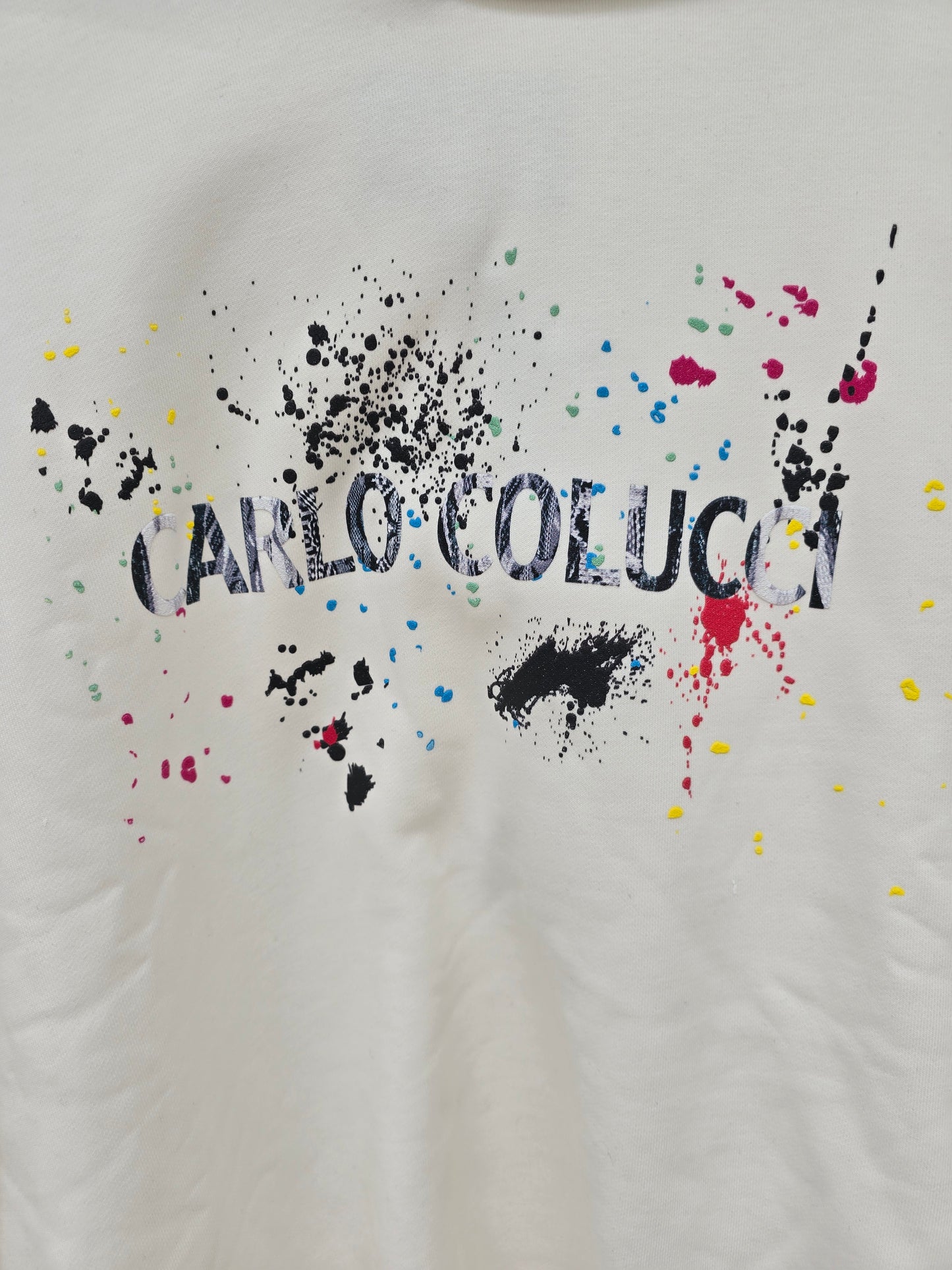 (217)Carlo Colucci Hoodie weiß farbspritzer