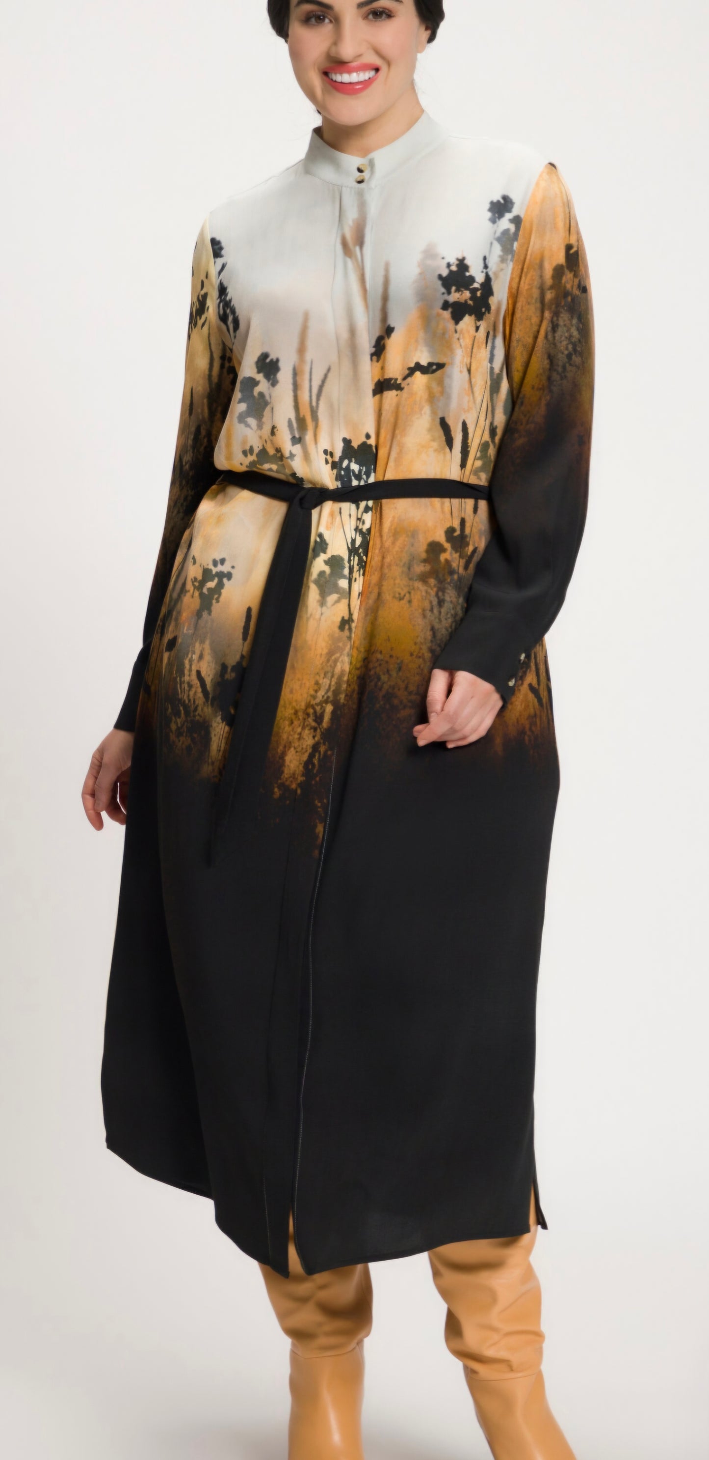 (U2) ULLA POPKEN Kleid schwarz Orange muster 807960 200