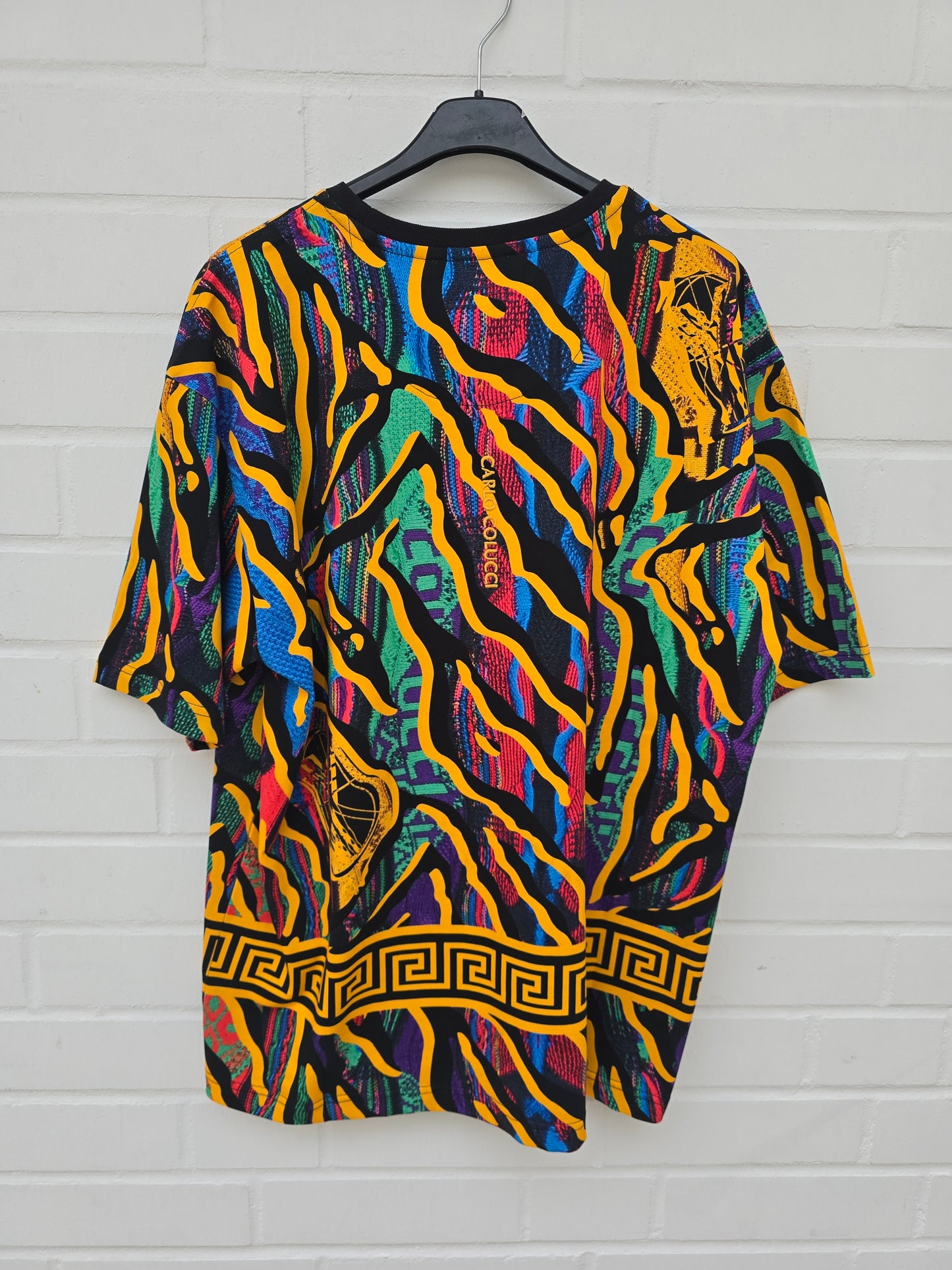 (Stange2) Carlo Colucci Tshirt schwarz gelb muster Gr S-M
