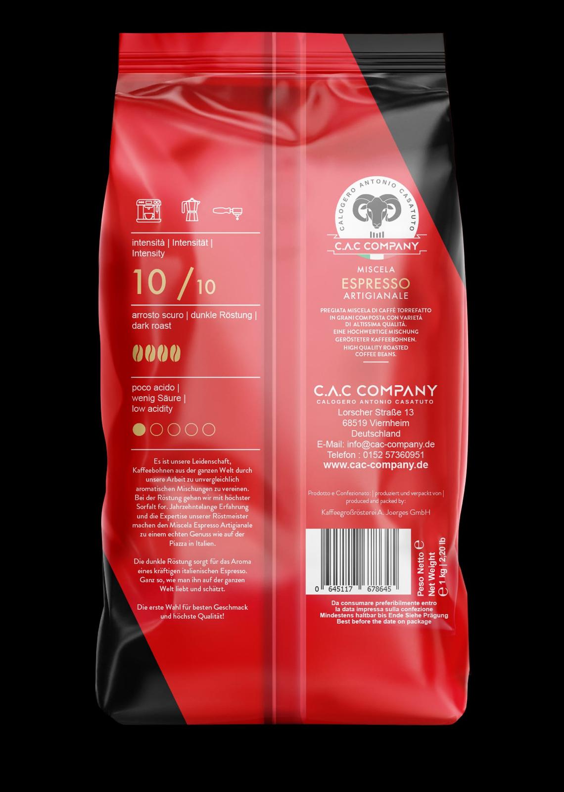 PREMIUM KAFFEE C.A.C Company Espresso Kaffee 1kg sehr wenig Säure rot