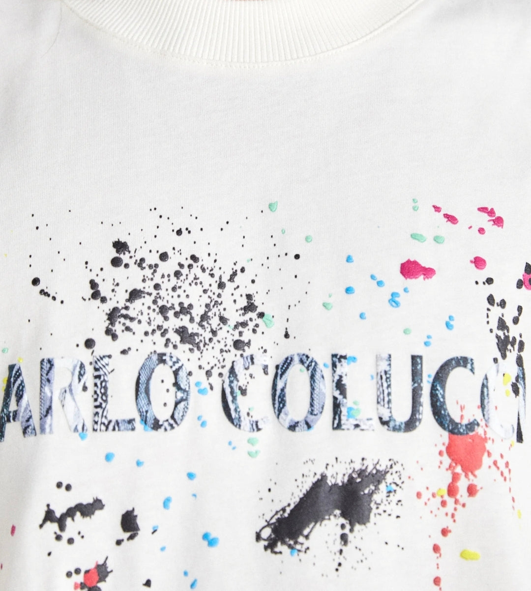 (38) Carlo Colucci T Shirt weiß farbspritzer unisex oversize
