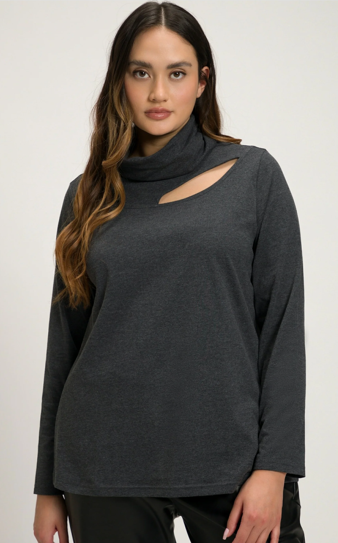 (U29) Ulla Popken Langarmshirt dunkelgrau 810002 121