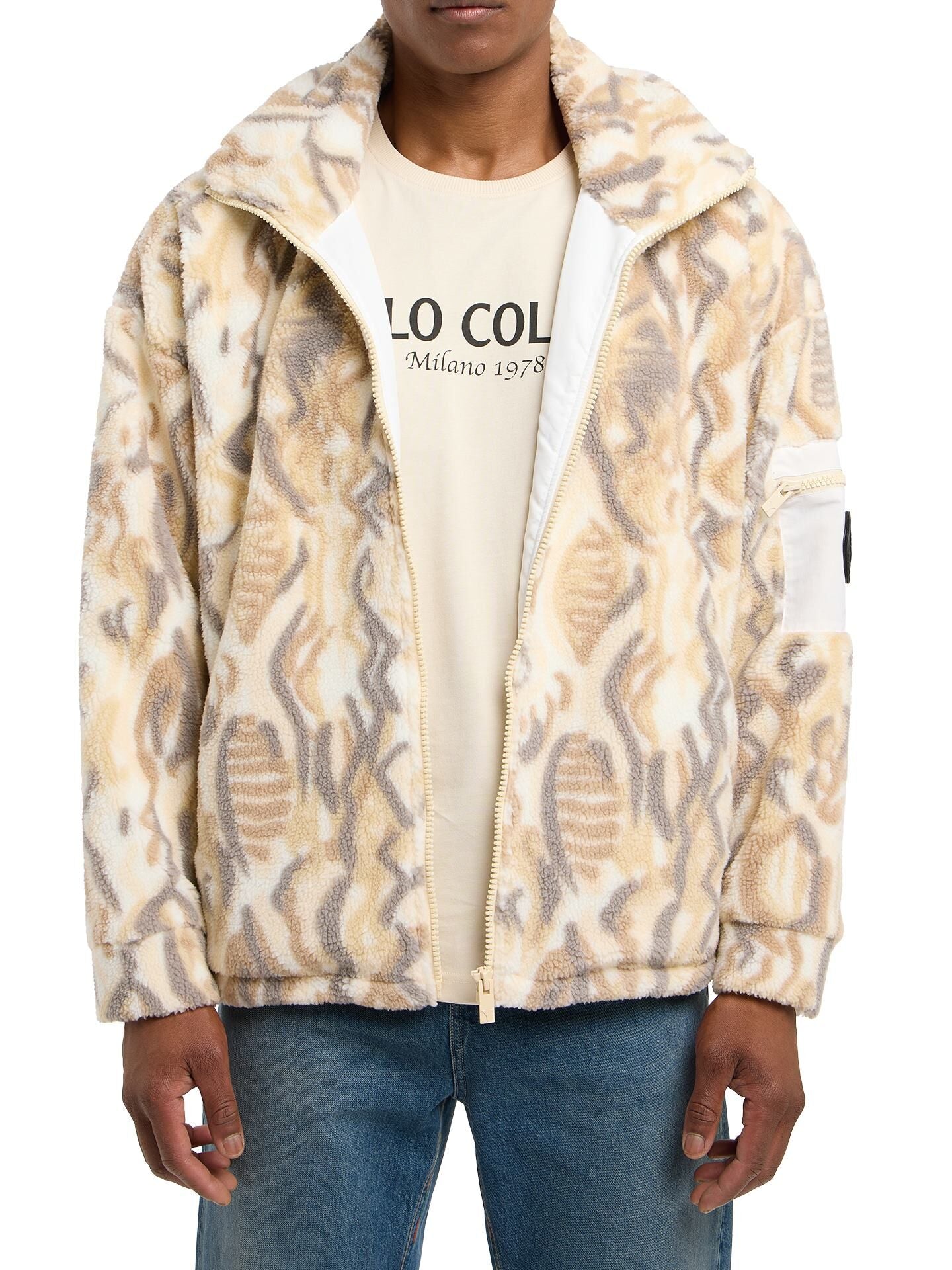 (144) Carlo Colucci Teddyjacke beige muster unisex Jacke
