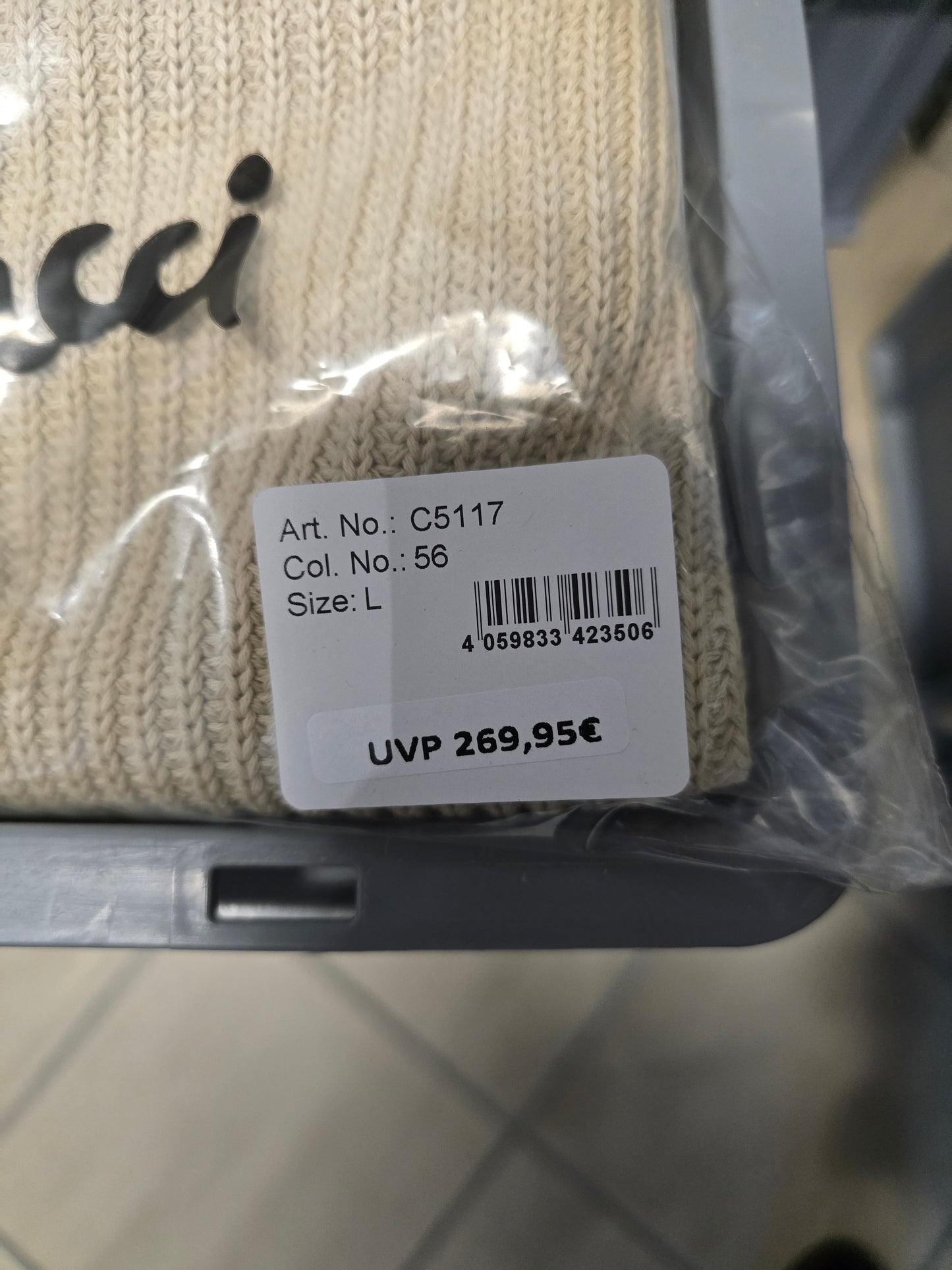 (51) Carlo Colucci Strickpullover beige Aufdruck hinten C5117 Col 56