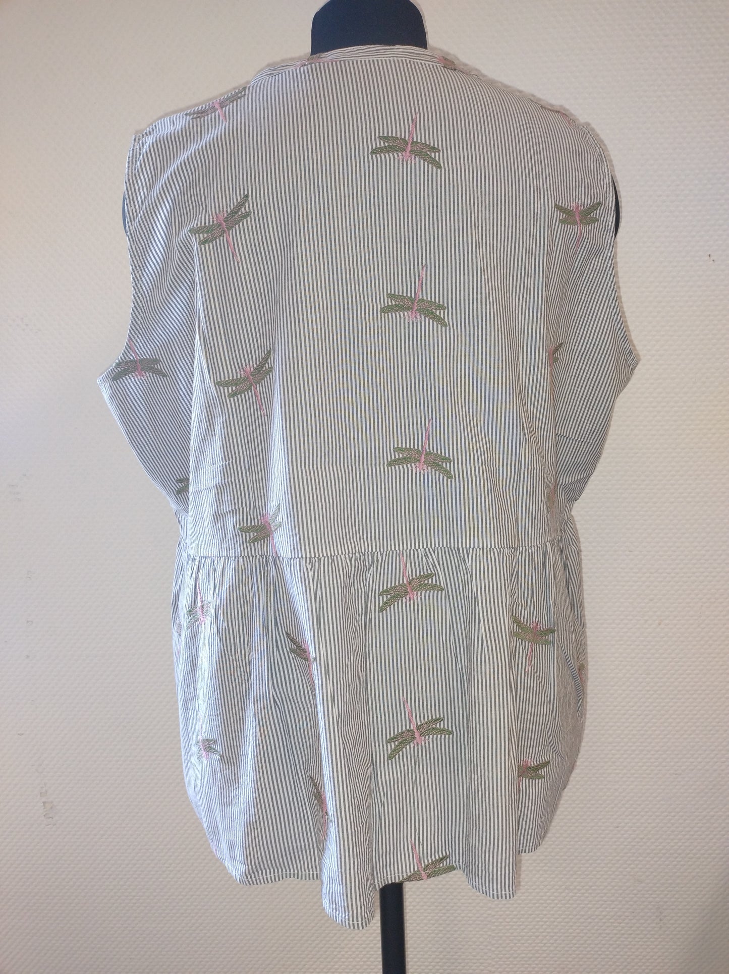 (U29) Ulla Popken Bluse Weiß/Grau gestreift libellenmuster 807098 130