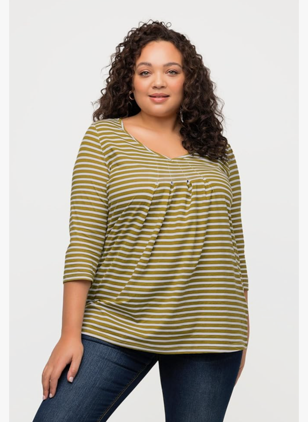 (U33) Ulla Popken Langarmshirt grün/weiß 812509 630