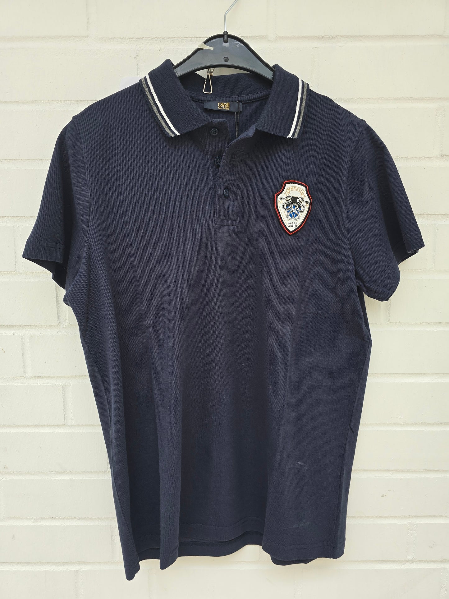 (95) Cavalli Class Poloshirt navyblau Wappen Schlange