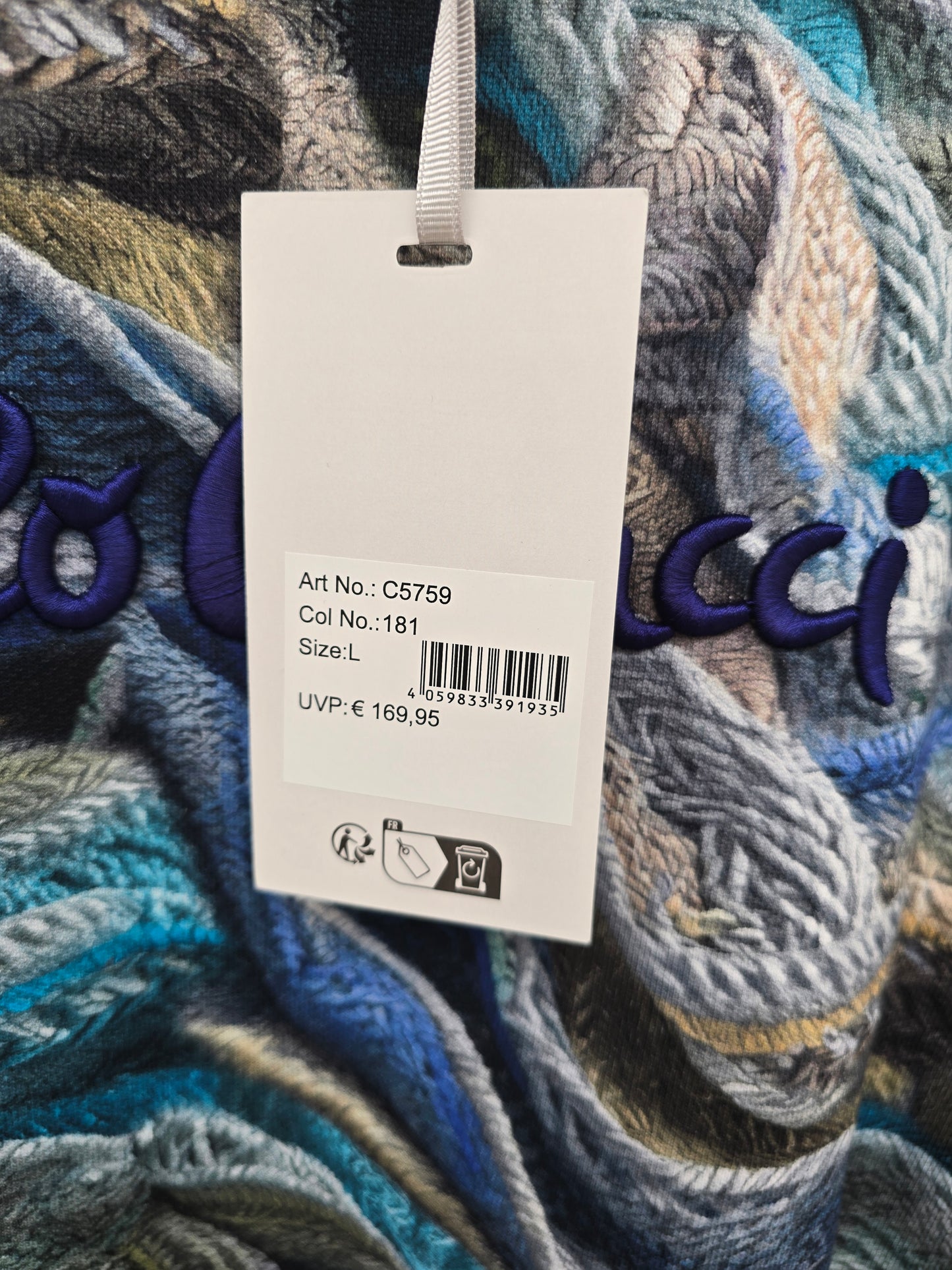 (Stange1) Carlo Colucci Sweatshirt Pullover blau 3d muster Gr L-XL