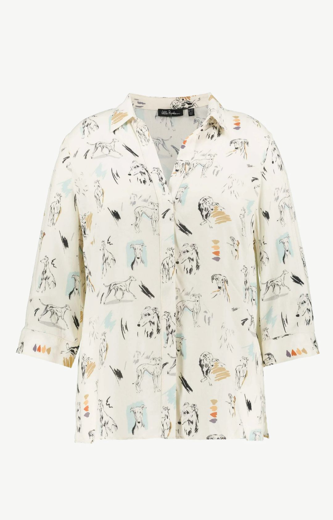 (U9) Ulla Popken Bluse Off White Hundemuster 805907 200