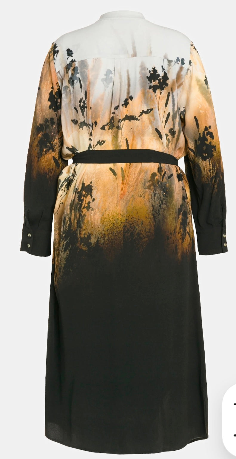 (U2) ULLA POPKEN Kleid schwarz Orange muster 807960 200