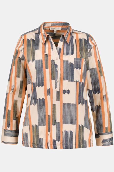 (U33) Ulla Popken Hemd Blau/braun/Beige 800586 600