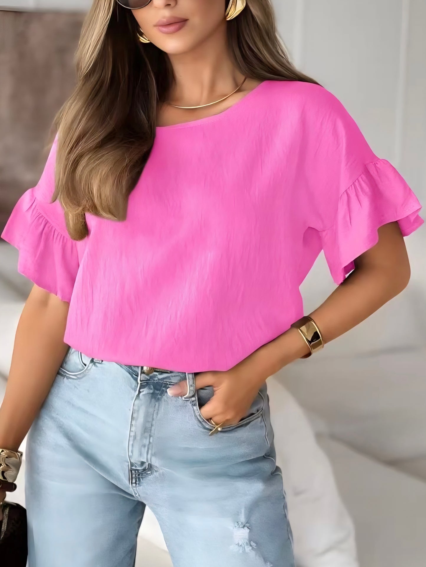 Sommer Tshirt Rüschen Ärmel