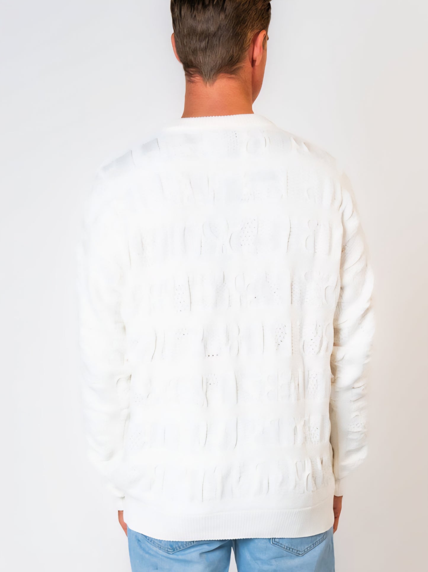 Carlo Colucci 3d Strick Pullover Schrift bunt LIMITED EDITION WEIß