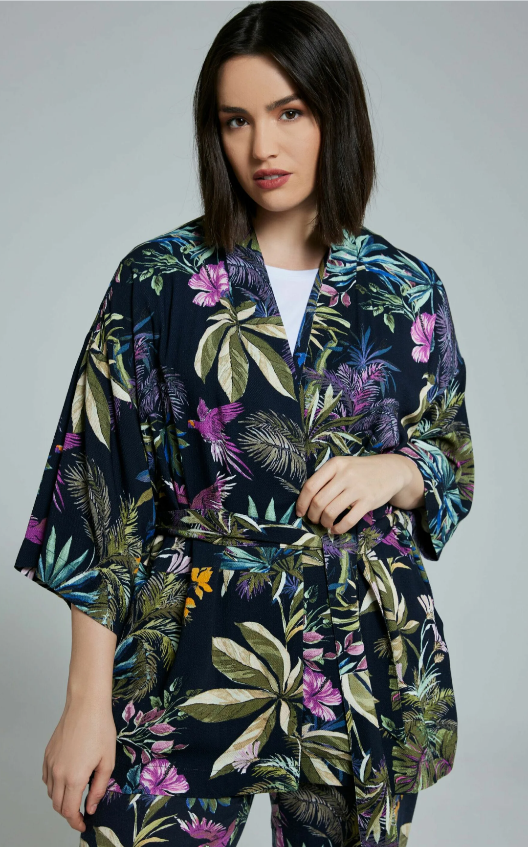 (U1) Ulla Popken Kimono schwarz muster 803953 130