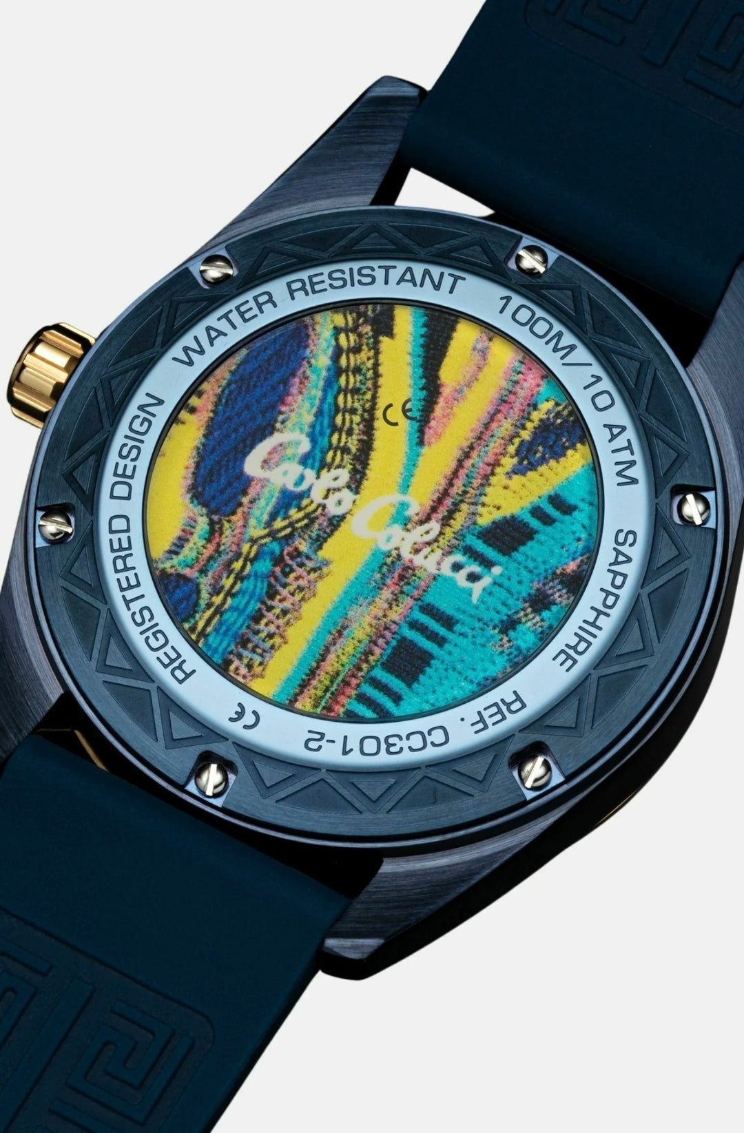 Nr10 Carlo Colucci Armbanduhr navyblau gold Silikonarmband Automatik + 2 Jahre Herstellergarantie