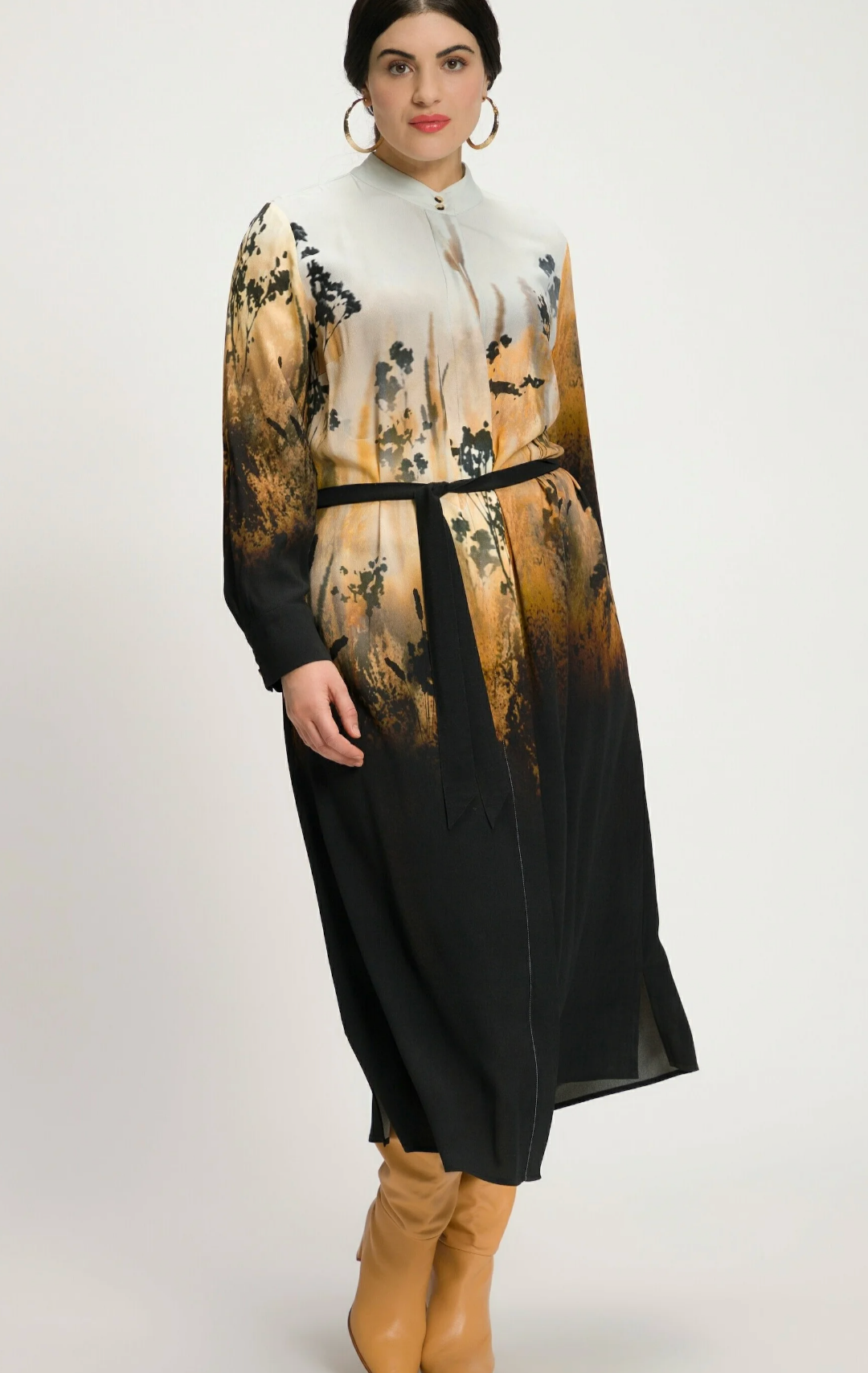 (U2) Ulla Popken Kleid schwarz/orange 807960 200