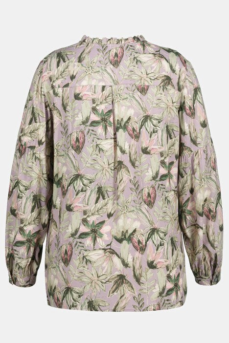 (U23) Ulla Popken Bluse langarm Blumenmuster grün 807859 816