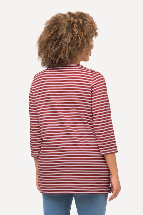 (U33)Ulla Popken Rot/weiß Langarmshirt 8125 09 679