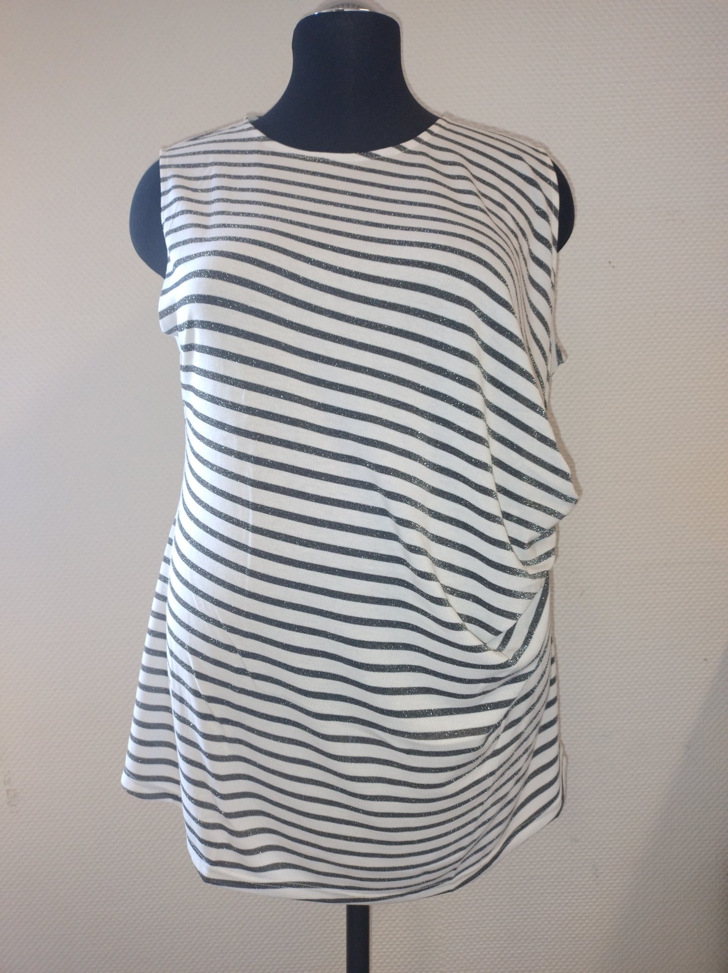 (U29) Ulla Popken Tanktop Weiß/Grau Glitzer gestreift 805156 200