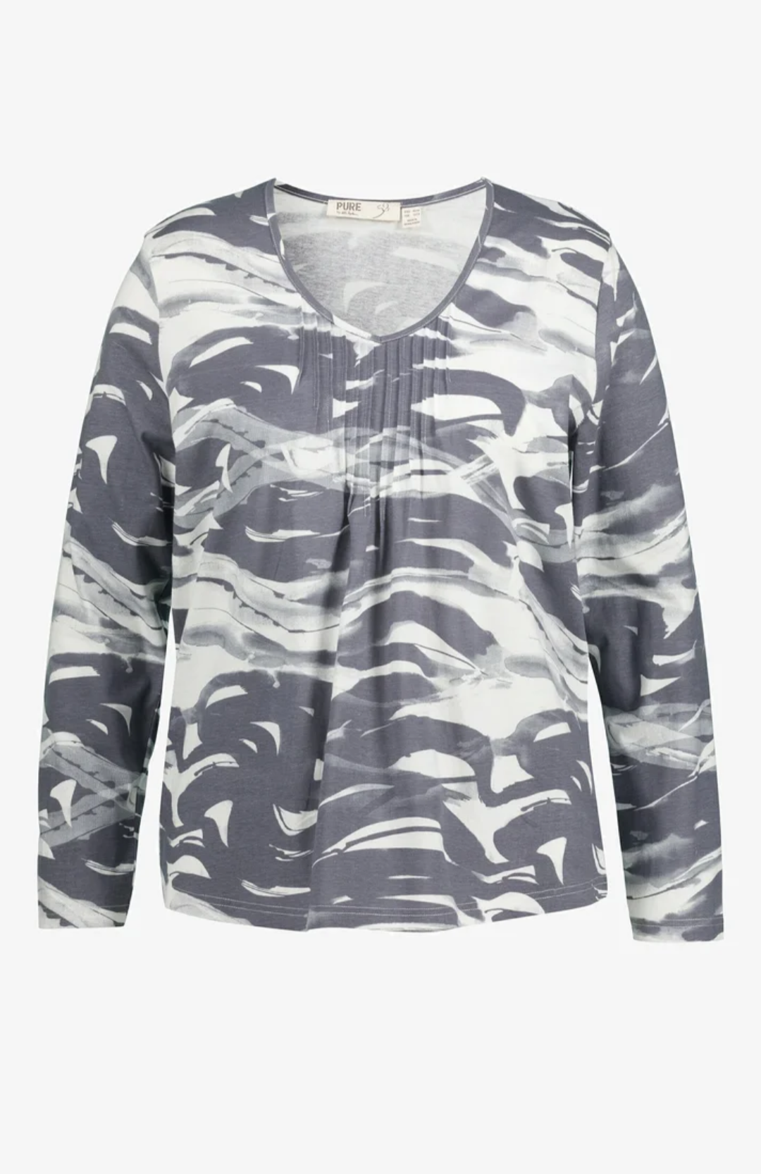 (U10) Ulla Popken Langarmshirt grau/weiß 809662 331