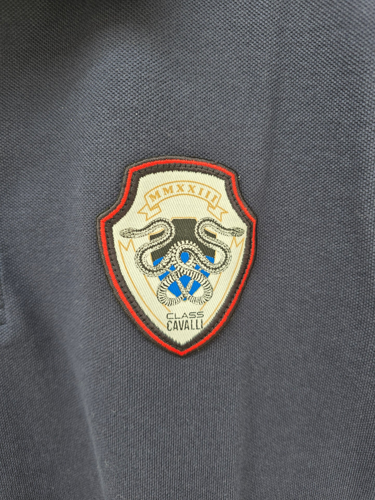 (95) Cavalli Class Poloshirt navyblau Wappen Schlange