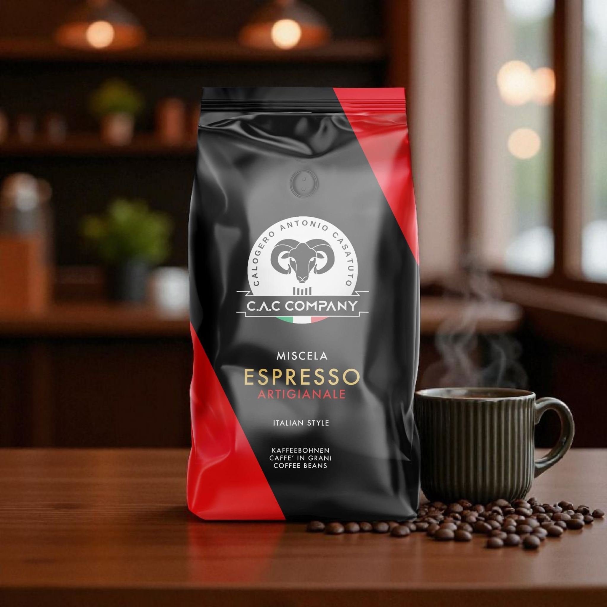 PREMIUM KAFFEE C.A.C Company Espresso Kaffee 1kg sehr wenig Säure rot