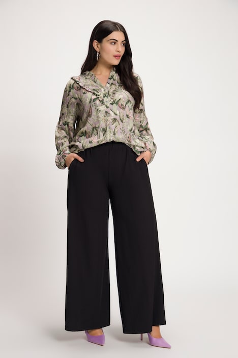 (U23) Ulla Popken Bluse langarm Blumenmuster grün 807859 816