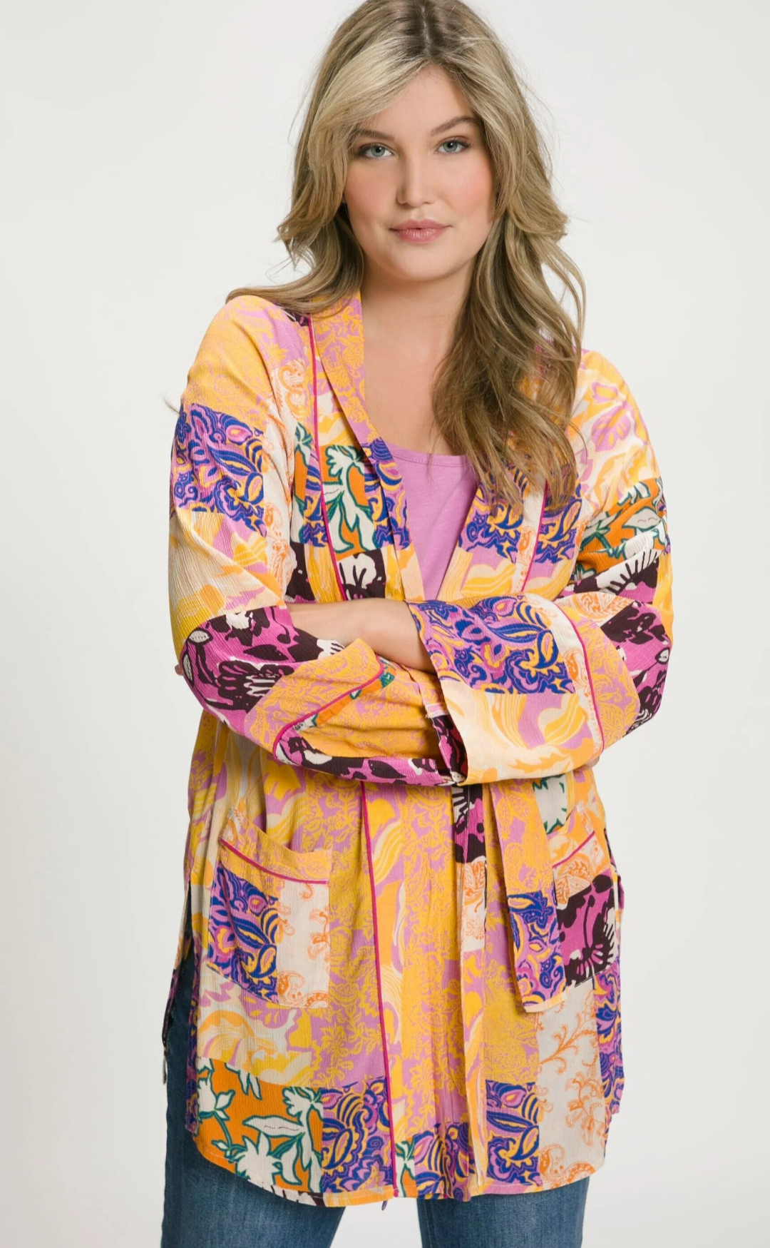 (U1) Ulla Popken Kimono orange bunt 809538 808