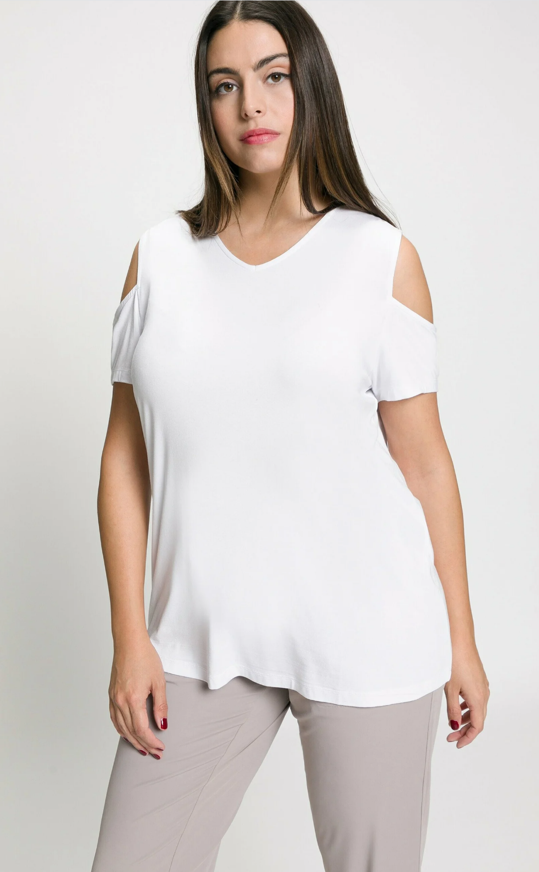 (U30) Ulla Popken T-Shirt Weiß schulterfrei 806391 200