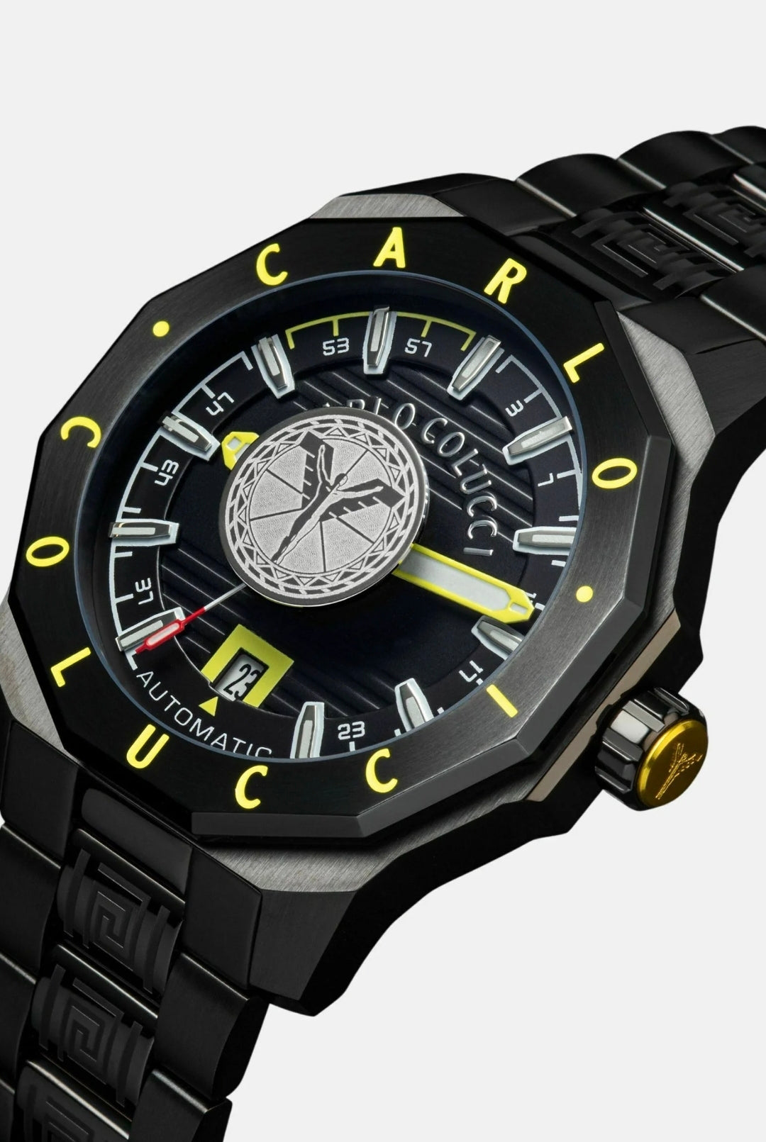 Nr1 Carlo Colucci Armbanduhr schwarz gelb Metallarmband + 2 Jahre Herstellergarantie