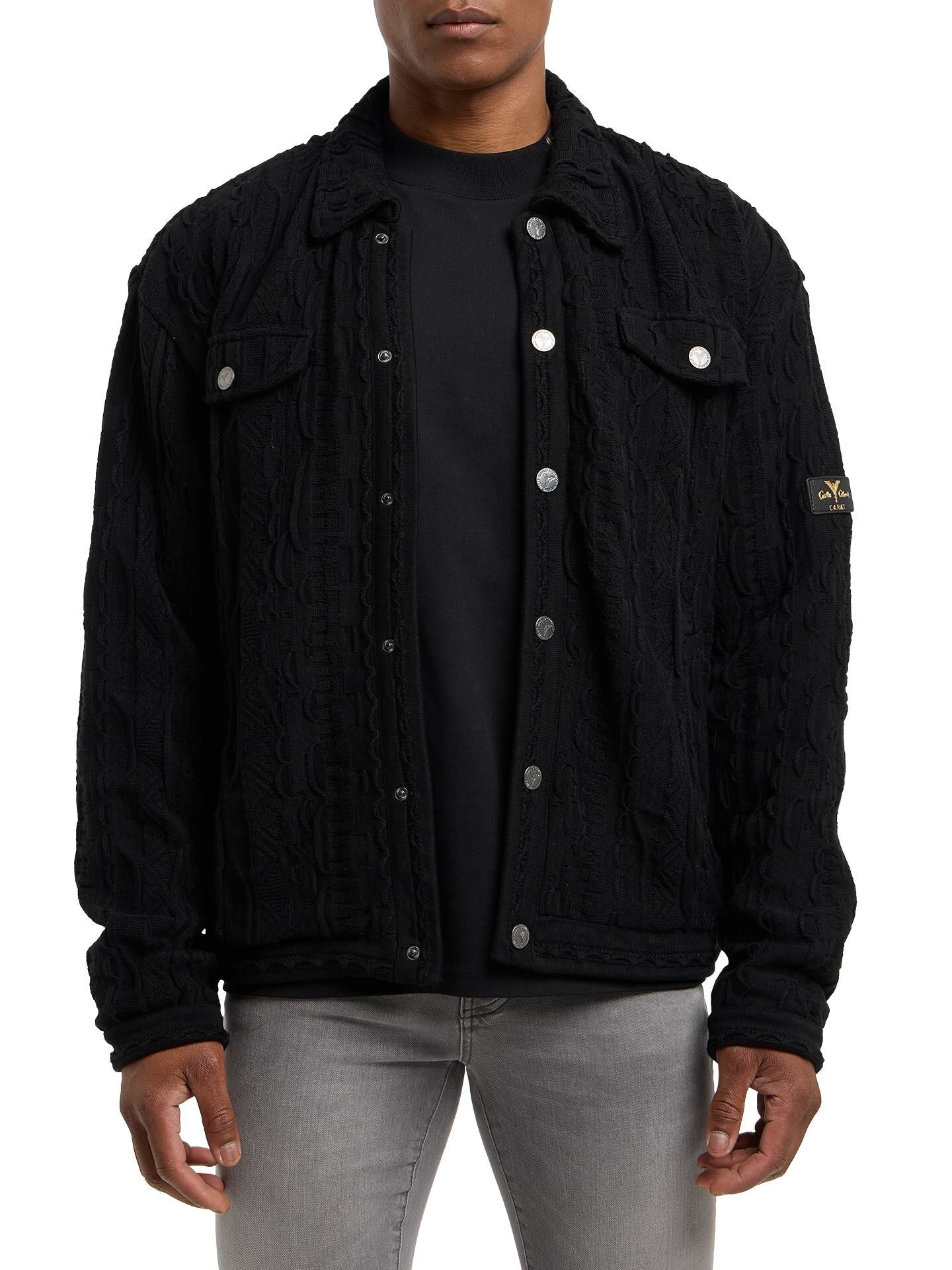 Carlo Colucci 3d Strickjacke CARAT Collection schwarz CC-C16701-20 + GESCHENKBOX