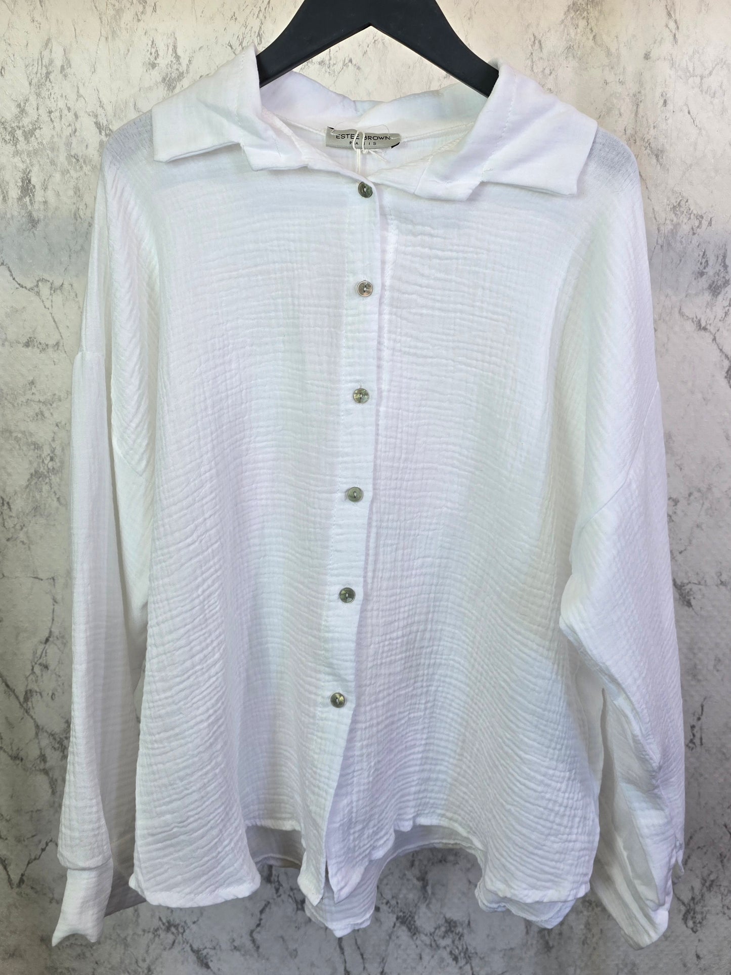 Limon Cello Musselin Bluse weiß mit Knöpfen