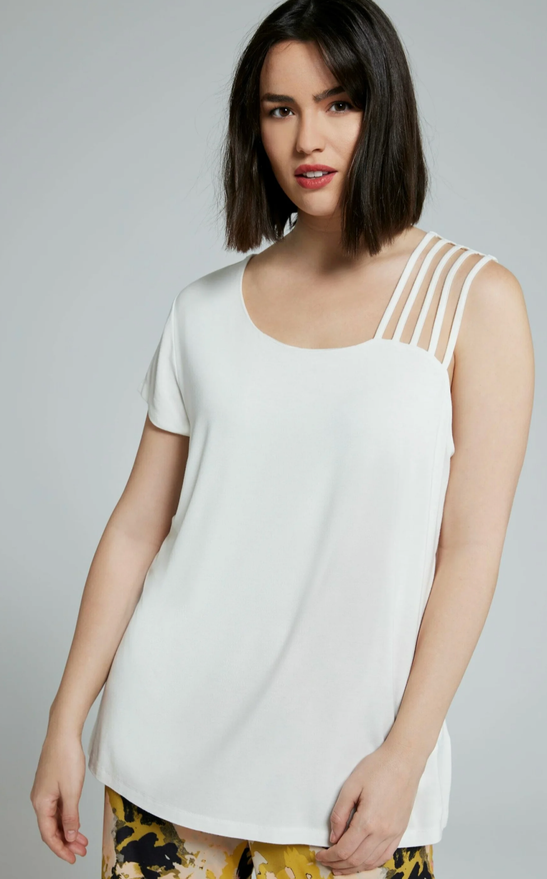 (U33) Ulla Popken T-Shirt weiß asymmetrisch 807006 200