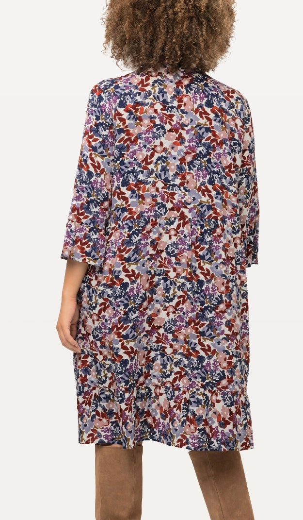 (U2) ULLA POPKEN Kleid blau weiß Blumenmuster 810373 200