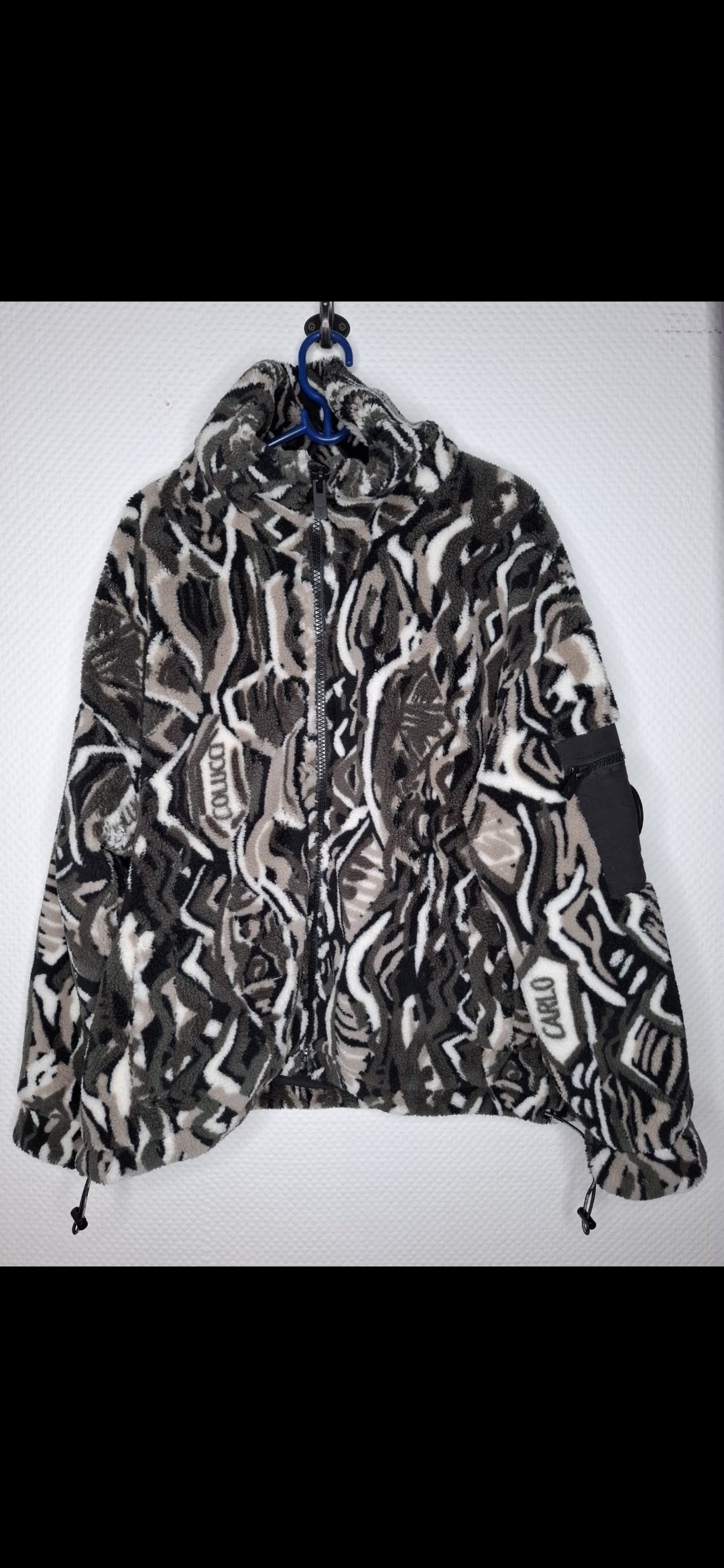 (194) Carlo Colucci Teddy Jacke schwarz weiß muster unisex Reißverschluss (!)