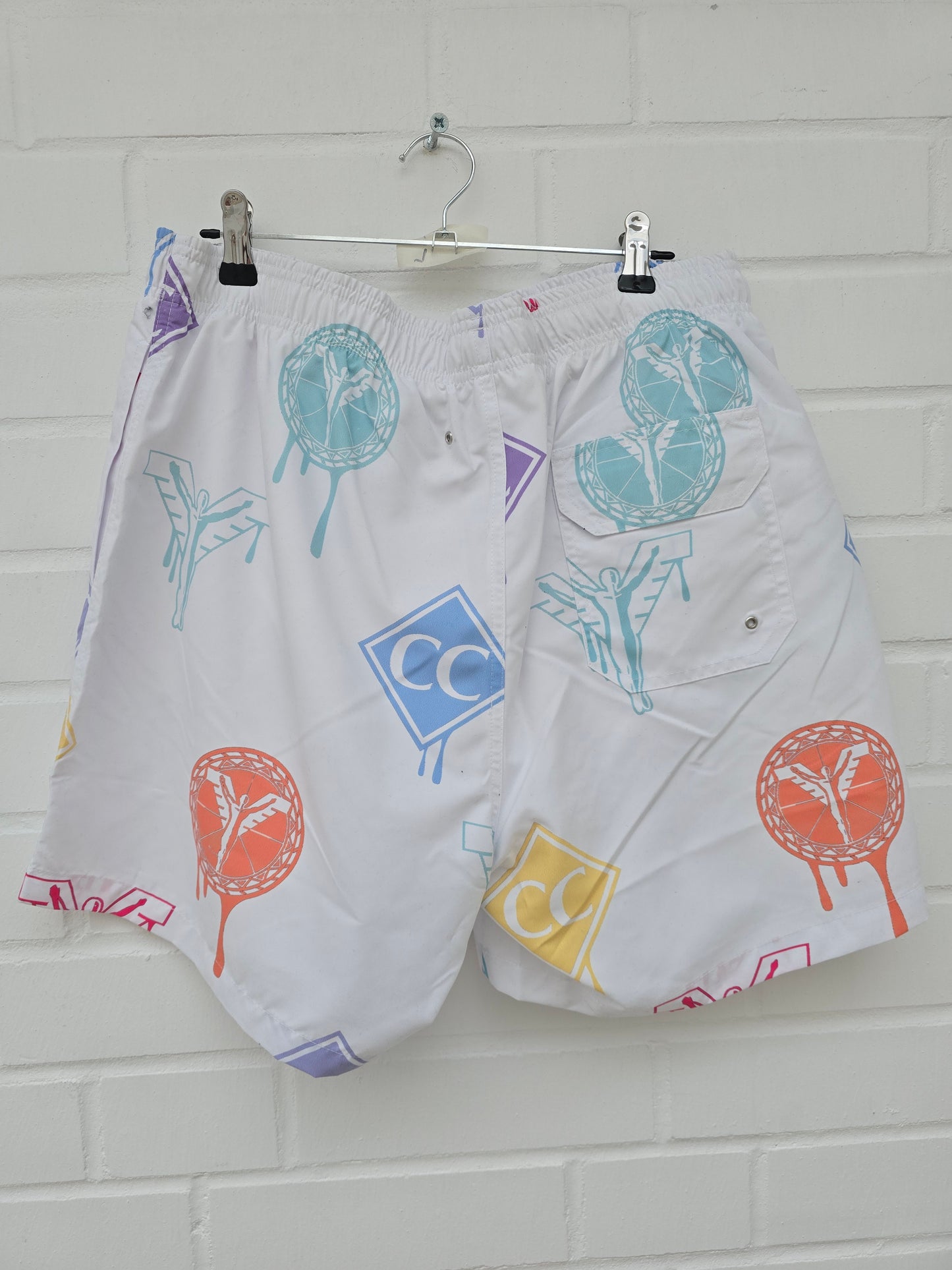 (Stange2) Carlo Colucci Badehose Nadeshort weiß bunte Muster Gr L