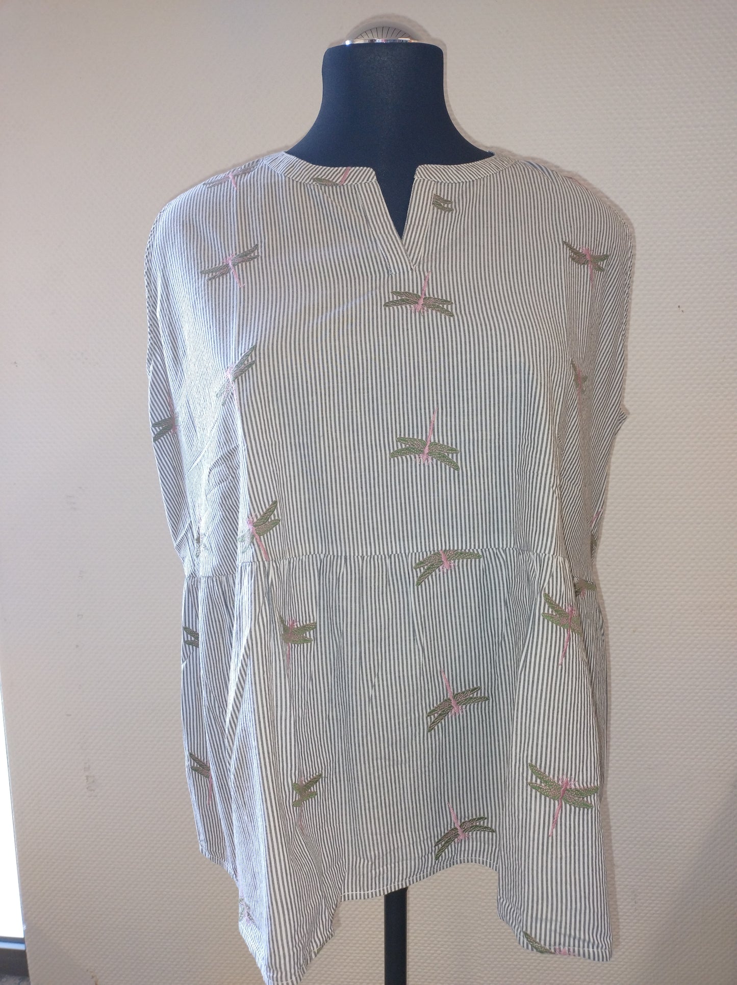 (U29) Ulla Popken Bluse Weiß/Grau gestreift libellenmuster 807098 130