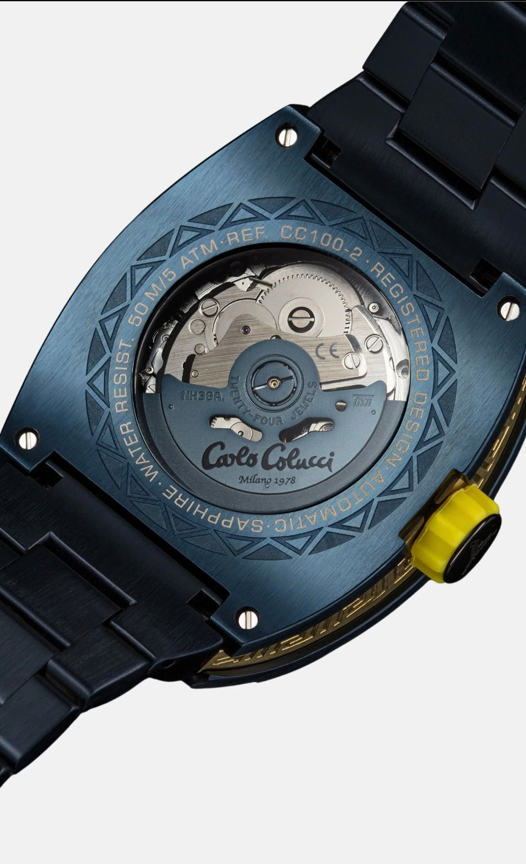 Nr6 Carlo Colucci Armbanduhr navyblau gelb Metallarmband + 2 Jahre Herstellergarantie