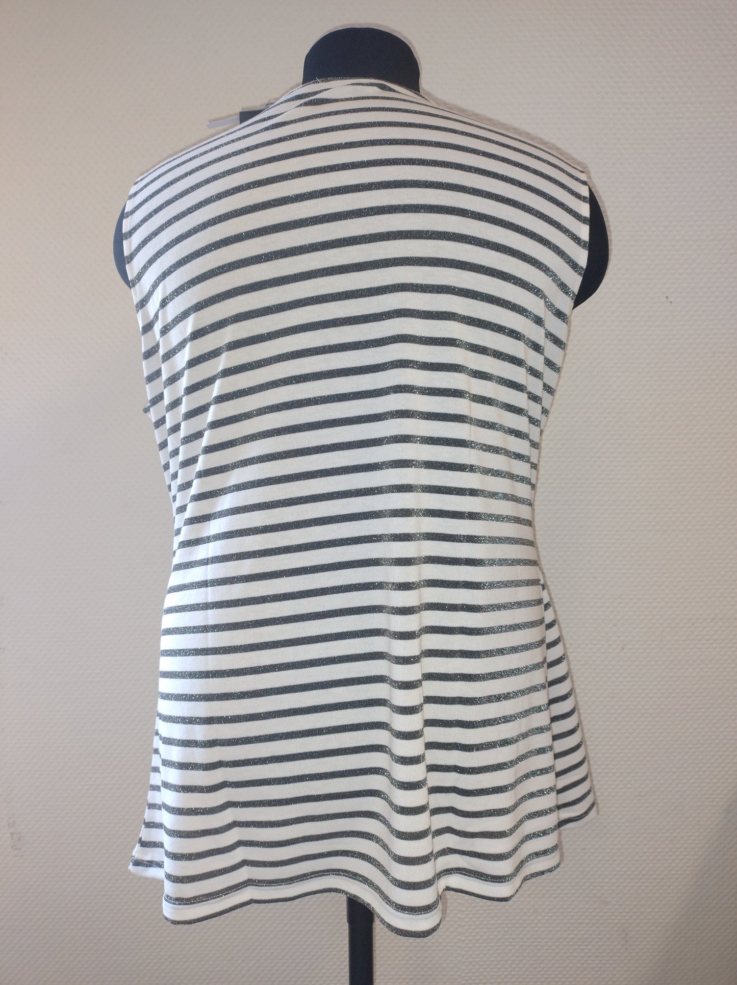 (U29) Ulla Popken Tanktop Weiß/Grau Glitzer gestreift 805156 200