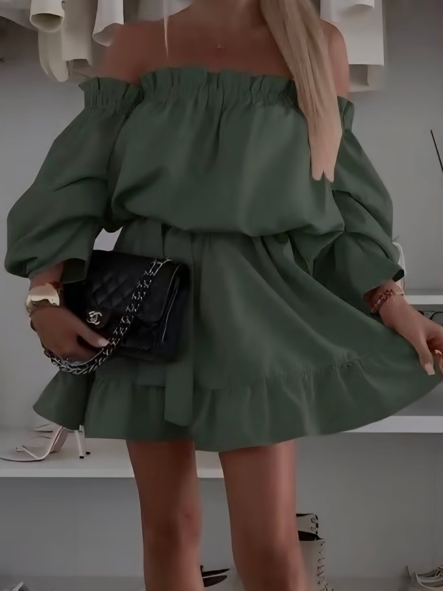 Schulterfreies Sommerkleid langarm