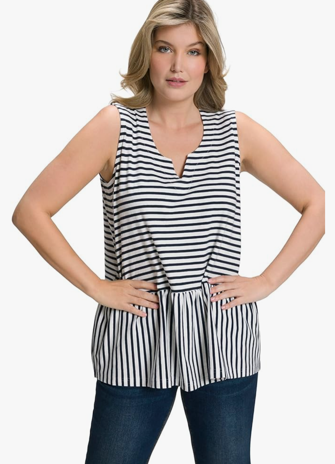 (U23) Ulla Popken Tanktop schwarz/weiß gestreift 806687 130