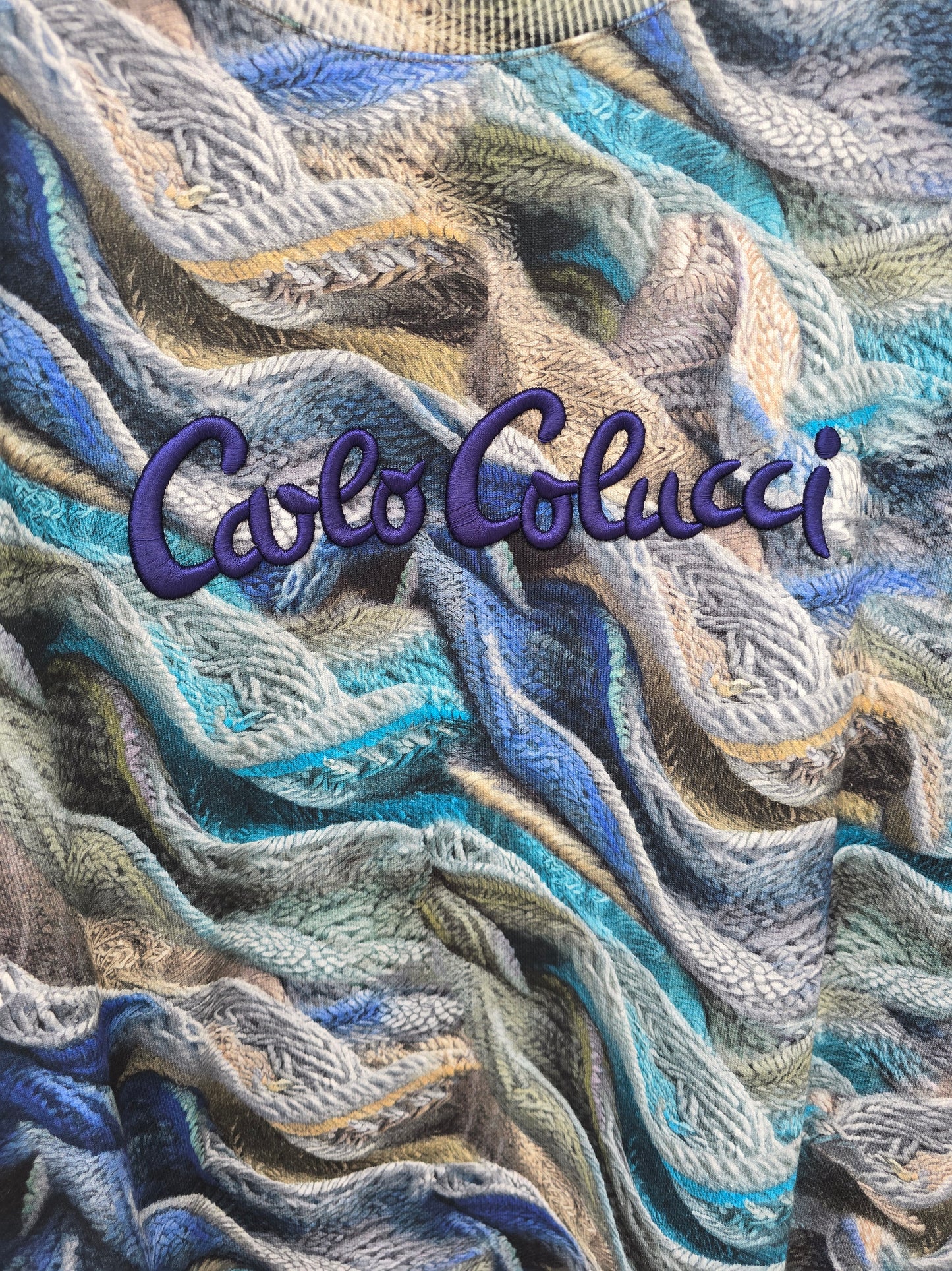 (Stange1) Carlo Colucci Sweatshirt Pullover blau 3d muster Gr L-XL