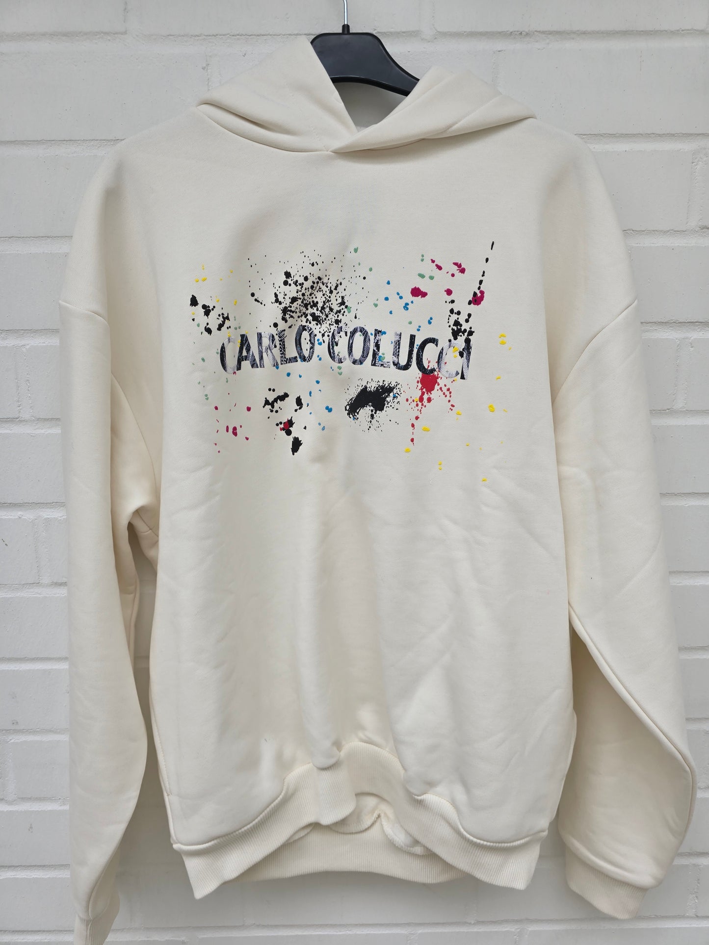 (217)Carlo Colucci Hoodie weiß farbspritzer
