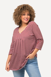 (U33)Ulla Popken Rot/weiß Langarmshirt 8125 09 679