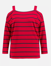 (U33) Ulla Popken Langarmshirt schulterfrei Rot/schwarz